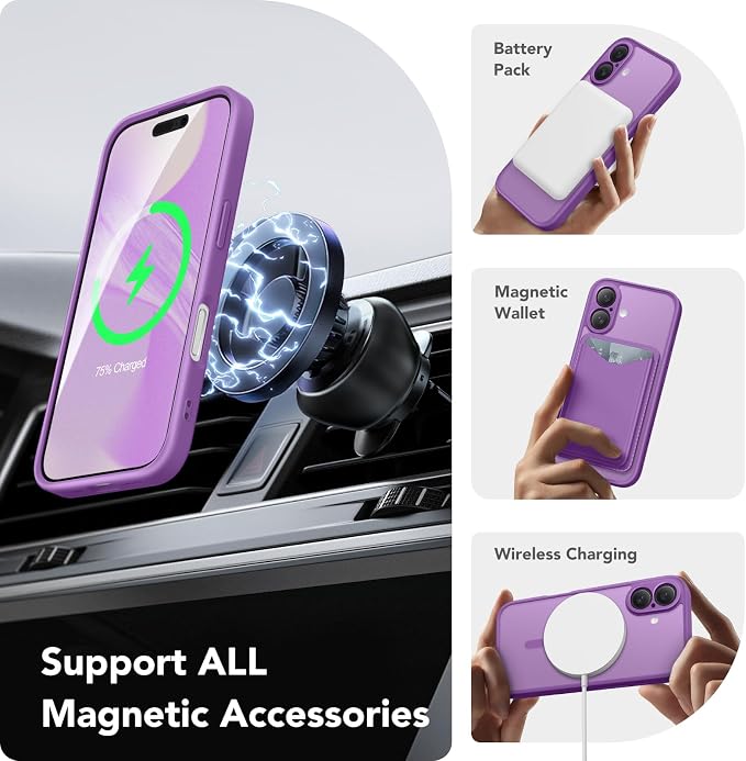CAPRARO for iPhone 16 Case, Compatible with MagSafe | Upgraded [Full Camera Protection] Protective Translucent Matte Women Girl Magnetic Phone Case Cover, Jieshi Purple - Image 3