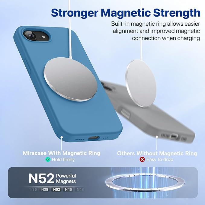 miracase Magnetic for iPhone 17e Case & iPhone 16e Case, [Soft Anti-Scratch Microfiber Lining], Compatible with MagSafe, Silicone Shockproof Protection Phone Case for iPhone 17e/16e, Capri Blue - Image 4