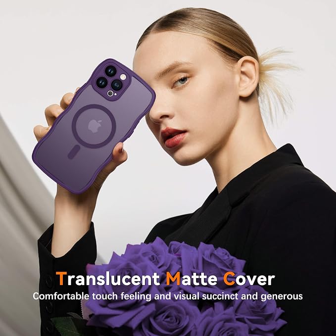 BENTOBEN Magnetic for iPhone 14 Pro Max Case, Cute Wavy [Full Camera Protection][Compatible with MagSafe] Matte Anti-Slip Bumper Women Girls Boys Protective Cover for 14 ProMax 6.7", Deep Purple - Image 4
