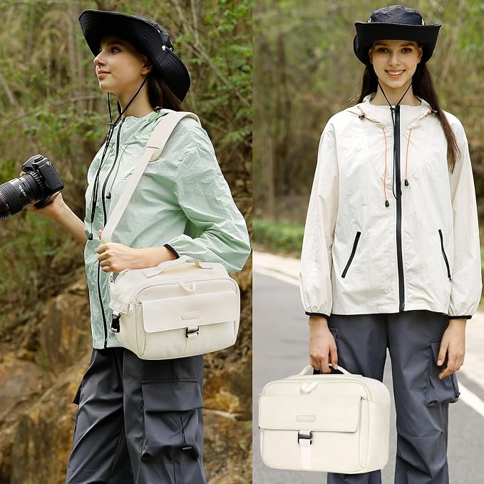 MOSISO Camera Shoulder Bag Camera Case Crossbody Sling Purse, Beige | DSLR/SLR/Mirrorless Compact Padded Photography Handbag with Rain Cover Compatible with Canon/Nikon/Sony Cameras and Lenses - Image 6
