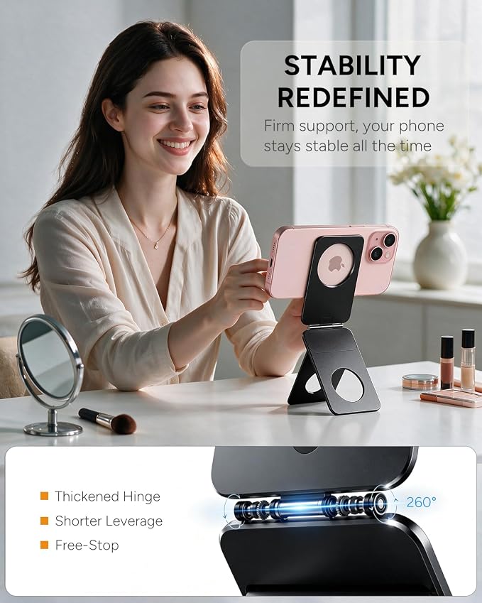 1ST IDEA for MagSafe Tripod Stand Ultra-Thin 0.23" | Aluminum Alloy Magnetic Tripod for iPhone, Flexible 20x Magnet Phone Stand Gift Accessories for Women Men for iPhone 17 16 15 14 13 12 Series - Image 3
