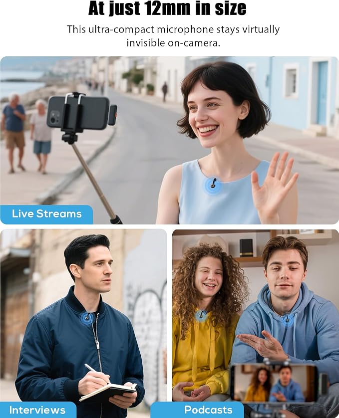 Wireless Lavalier Microphone for iPhone, iPad, Android - USB-C Plug Noise Cancelling Lapel Mini Mic with Charging Case, 30H Battery - Compact Clip-on Mic for YouTube, TikTok, Podcast, Video Recording - Image 4