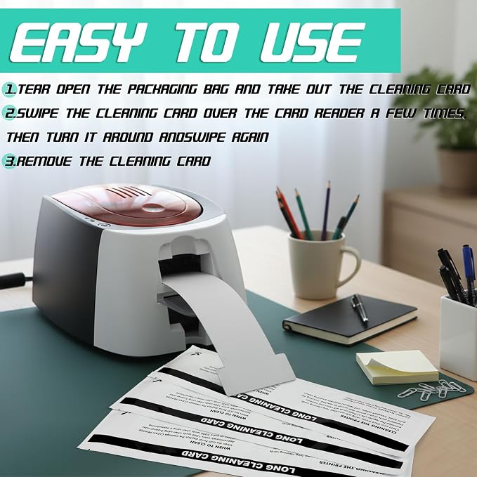 Feifeiya Set of 10 Cleaning Cards Kit for ID Card Printer Maintenance | Daily Kit for Badge Printers, Print Head Clean, Extends Device Life, Easy Maintenance, Improves Quality - Image 5