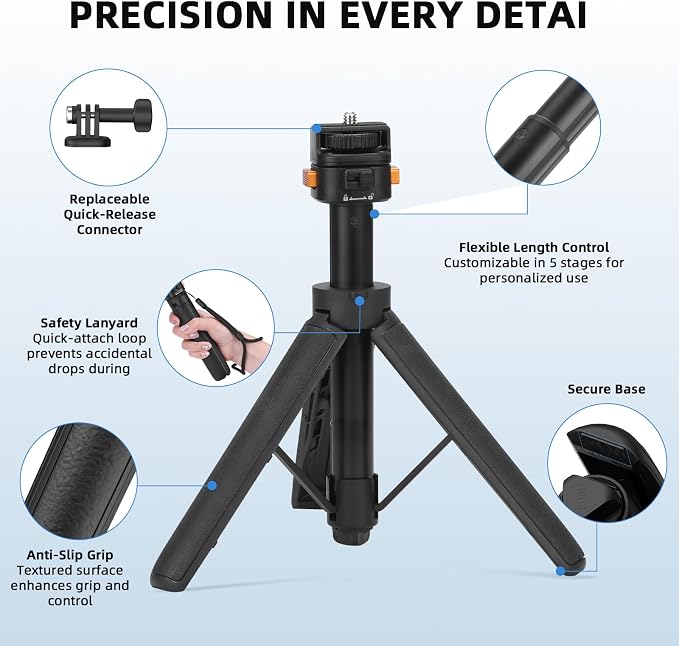 20" Osmo Pocket 3 4 Tripod, Xtra Muse Mini Table Desk Extendable Stand Small Handheld Selfie Stick Quick Release 1/4 Screw Vlog for DJI Action 6 5 Pro 4 for Insta360 X4 X5 Luna Ultra Accessories - Image 3