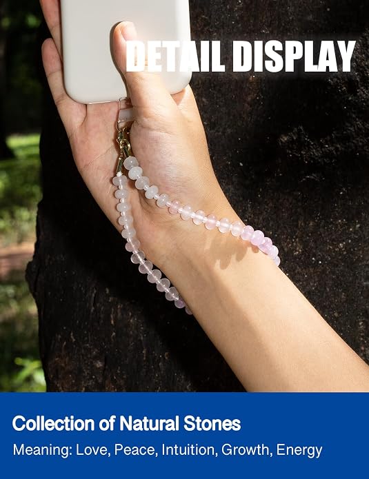 CH.yishi Crystal Beaded Phone Charm Wrist Strap Camera Lanyard | Handmade Cell Phone Chain,with Tether Tab,Keychain Bag Wallet Natural Stone Charm,Headphone Gemstone Decor,Camera Wrist Strap - Image 2