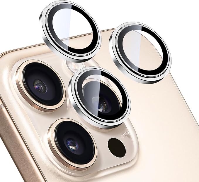 Camera Lens Protector for iPhone 16 Pro Max & 16 Pro, Silver | AR+AF, 9H Tempered Glass, Individual Metal Ring, Anti Glare, Fall Protection, Camera Screen Cover by TENOC