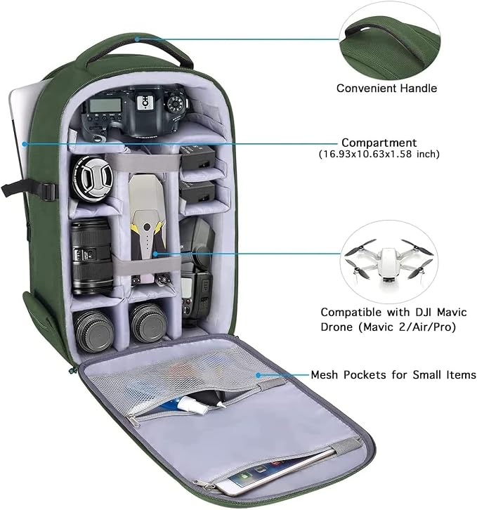 MOSISO Camera Backpack, DSLR/SLR/Mirrorless Photography Camera Bag | 15-16 inch Waterproof Hardshell Case with Tripod Holder&Laptop Compartment Compatible with Canon/Nikon/Sony, Army Green - Image 2