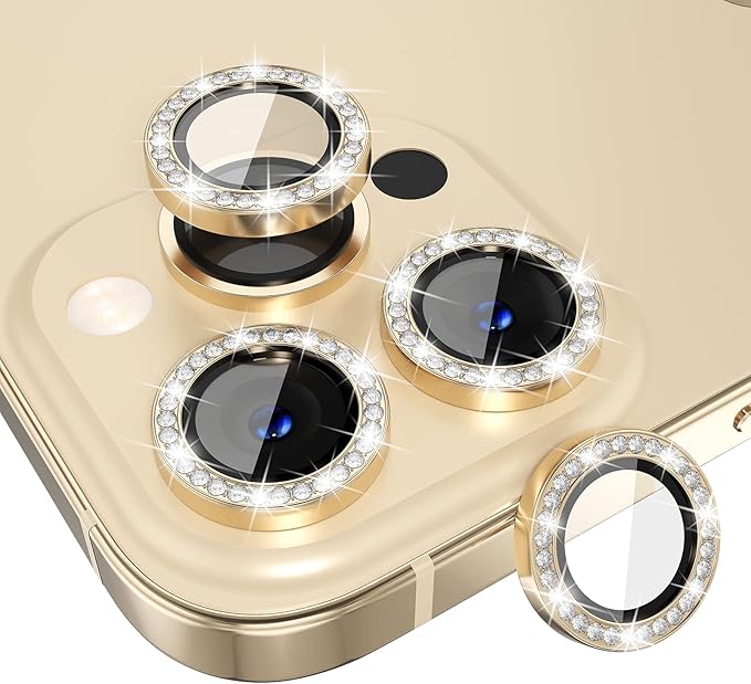 Choiche for iPhone 13 Pro/iPhone 13 Pro Max Camera Lens Protector | Ultra HD, Bling 9H Tempered Glass Camera Cover Screen Protector Metal Ring Decoration Accessories (Diamond-Gold) by Choiche