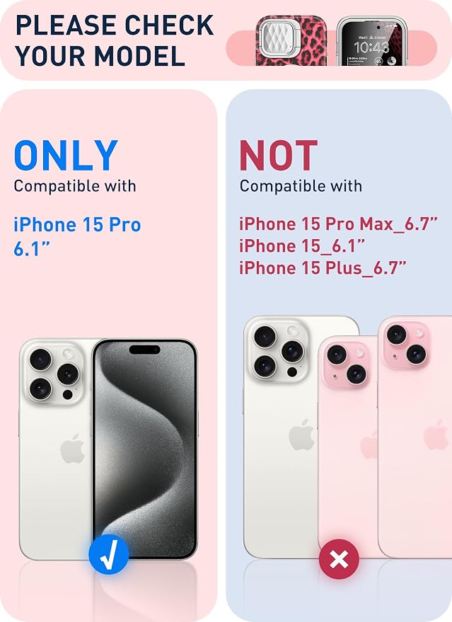 i-Blason for iPhone 15 Pro Case MagSafe, w/‌ Screen Protector, PinkCheetah | Built-in Screen Protector, Camera Cover Stand, Slim, Stylish - Image 2