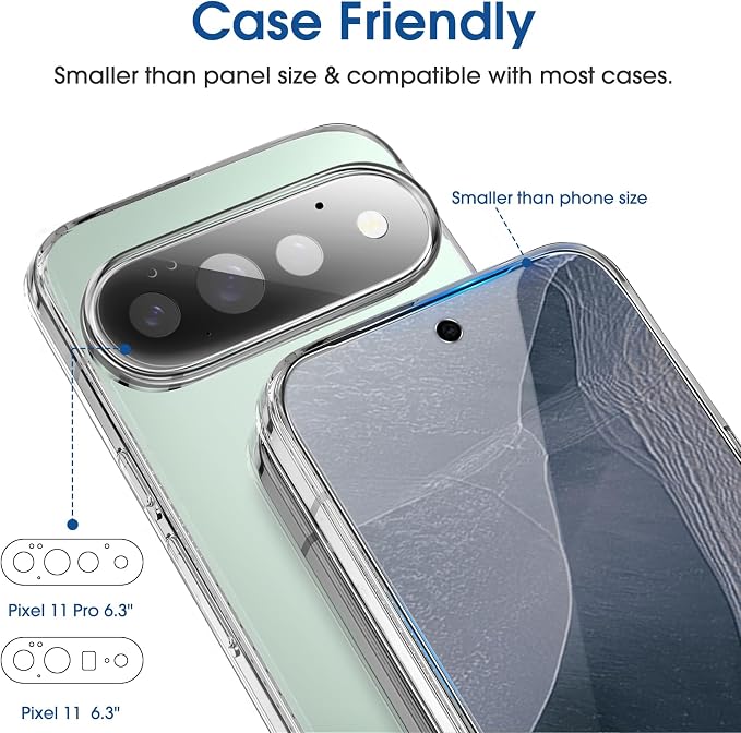 amFilm OneTouch for Google Pixel 11 Pro/ 11 Screen Protector Tempered Glass | 6.3” Auto-Alignment, 30s Install, Bubble Free, Scratch & Drop Protection, HD, Camera Lens Protector[2+4 Pack] (11/11P-6.3'') - Image 4