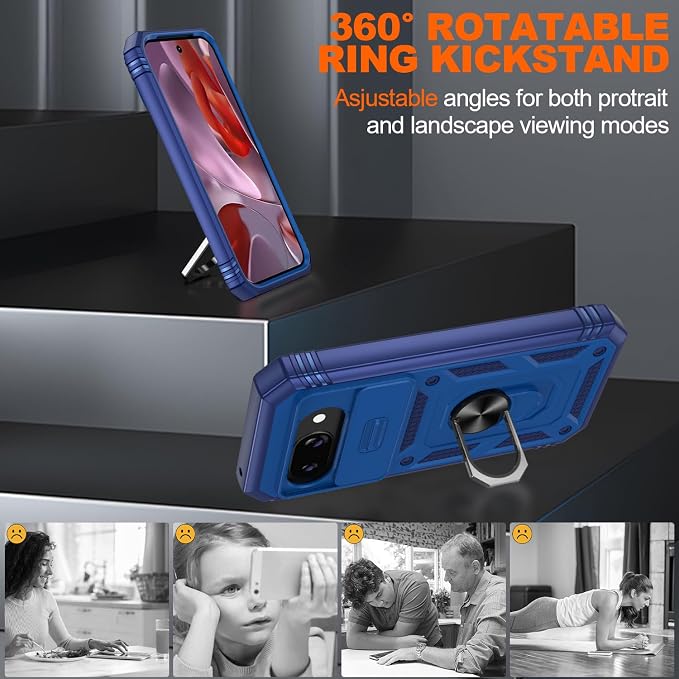 Gritup for Pixel 9A Case Military-Grade Shockproof with Kickstand, Blue | with 2 PCS Screen Protector, Slide Camera Cover, Heavy Duty Outdoor Protection Full Body Funda para Google 9 A Phone Cover - Image 7