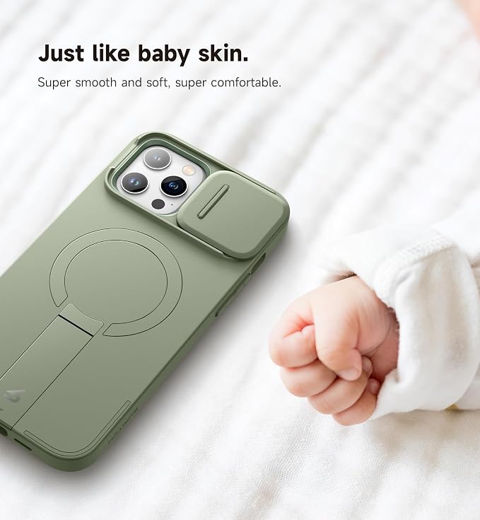 SURITCH for iPhone 13 Pro Max/12 Pro Max Case with Magnetic Camera Slide Cover and Adjustable Kickstand, Compatible with MagSafe, Shockproof Bumper Case Slim Protective Cover 6.7 Inch, Green - Image 6