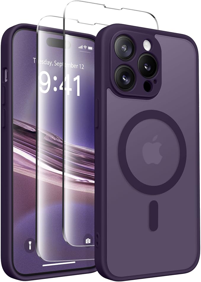 CAPRARO for iPhone 14 Pro Case, Compatible with MagSafe | Upgraded [Full Camera Protection] Shockproof Protective Slim Translucent Matte Magnetic Phone Case 6.1'', Deep Purple by CAPRARO