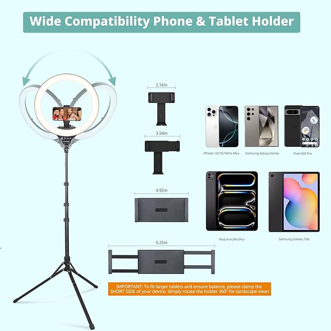 Aureday 14inch iPad Ring Light with Tripod Stand, 62inch Selfie Tripod Light Ring with Phone&Tablet Holder for Recording, 20W LED Circle Light with Wireless Remote for Tiktok, Makeup, Live Streaming - Image 5