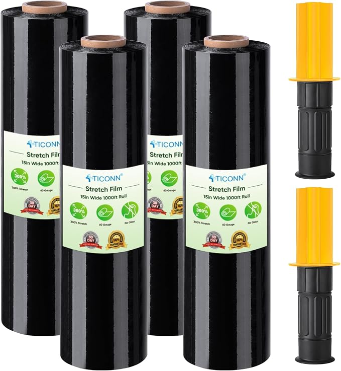 TICONN Stretch Wrap Roll, 15 in x 1000 ft Plastic Wrap for Moving Furniture | Odorless Industrial Strength Stretch Film, 300% Stretchability, Self-Adhering, Ideal for Furniture, Box Protection by TICONN
