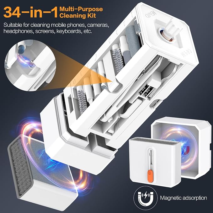 34-in-1 Electronics Cleaning Kit for iPhone, AirPods, Keyboard, USB C, Port | Professional, Multi-Purpose Cleaning Kit, With Cleaning Putty, Microfiber Cloth, Compact Portable Design White sunoyar - Image 2