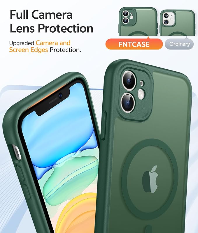FNTCASE for iPhone 11 Phone Case, Fit for Magsafe, Full Camera Protection | Translucent Matte Back, Strong Magnetic Charging,14FT Military Grade Drop-proof, Anti Slip, Green - Image 4