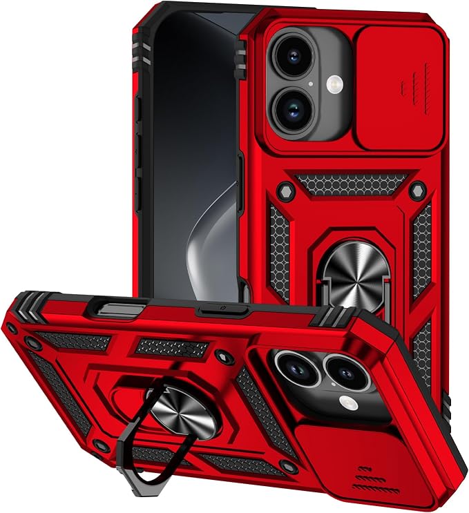 SunStory Compatible with iPhone 17 Case with HD Screen Protector & Slide Camera Cover & Rotated Ring Kickstand, [Military-Grade] iPhone Case for iPhone 17,Red - Image 9