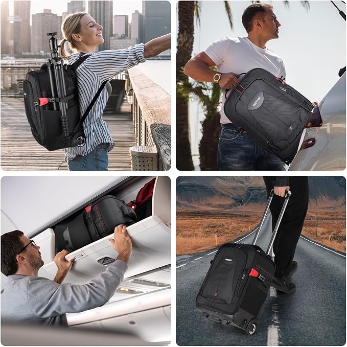 Neewer 2-in-1 Rolling Camera Backpack Trolley Case - Anti-shock Detachable Padded Compartment, Hidden Pull Bar, Durable, Waterproof for Camera,Tripod,Flash Light,Lens,Laptop for Air Travelling(Black) - Image 10