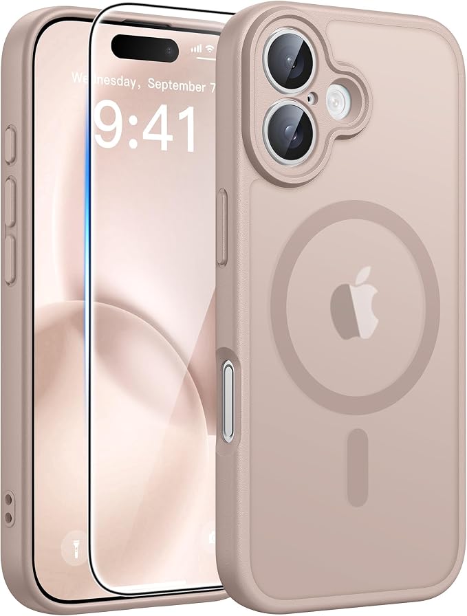 FNTCASE for iPhone 16 Case, Fit for Magsafe, Screen Protector, Desert Gold | Full Camera Protection, Translucent Matte, 14FT Military Grade Drop Proof, Shockproof Protective Phone Cover by FNTCASE