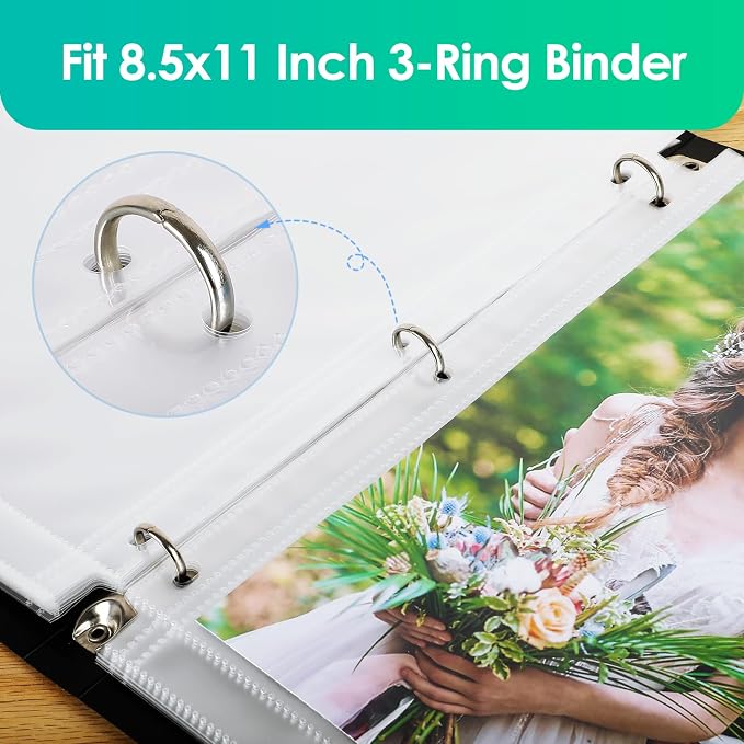 MaxGear 120 Pack 8x10 Photo Sleeves for 3 Ring Binder(120 Picture),1 Pocket | Heavy-Duty Archival Page Protectors, Clear Photo Album Refill Pages, Plastic Binder Sleeves with Pockets, Acid-Free Inserts - Image 7