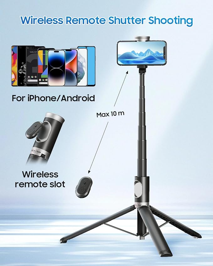 67" Selfie Stick Tripod with Wireless Remote for iPhone and Android | All-in-One Extendable Design, Compact Folded Size for Selfies, Video Recording, Live Streaming, Vlogging and Travel - Image 4