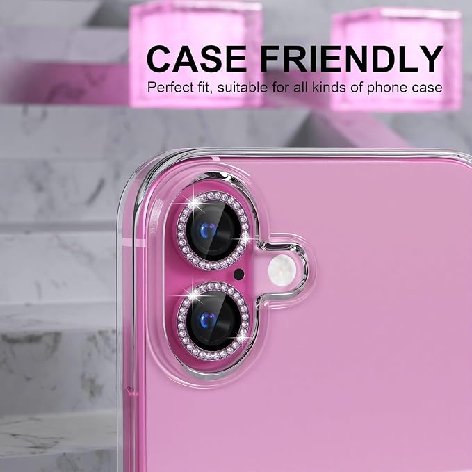 Choiche for iPhone 16/16 Plus Camera Lens Protector Bling, Diamond-Pink | Ultra HD, 9H Tempered Glass Camera Cover Screen Protector Metal Individual Ring Decoration Accessories, 2-Lens, 6.1/6.7-inch - Image 4