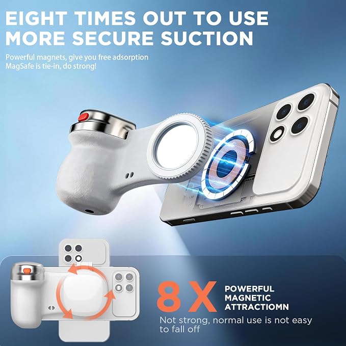 Magnetic Phone Camera Grip, Shutter Grip Handle Holder for iPhone/Android with Detachable Wireless Shutter Remote and Convenient Keychain Hook - Image 3
