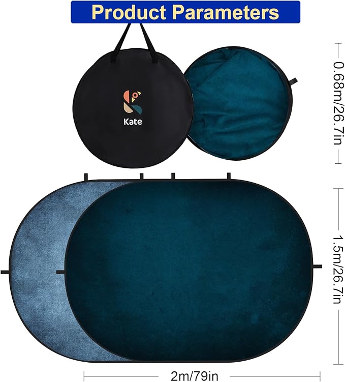 Kate Collapsible Backdrop Blue Portable Photography Backdrops 204 | Collapsible Backdorp 5'x6.5' Blue Pop Up Backdorps for Self-Tape Professional Video Conferencing - Image 2