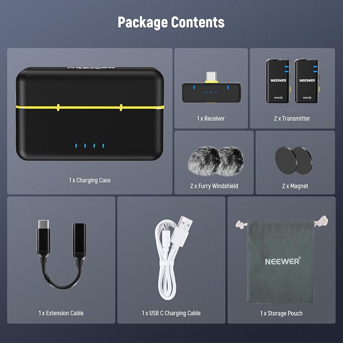 NEEWER KM15 Wireless Lavalier Microphone System Compatible with iPhone Android Phone PC Computer, Mini USB C Noise Cancelling Lapel Mic, 300m Range 48KHz/24Bit 9H Battery for Video Recording Streaming - Image 9