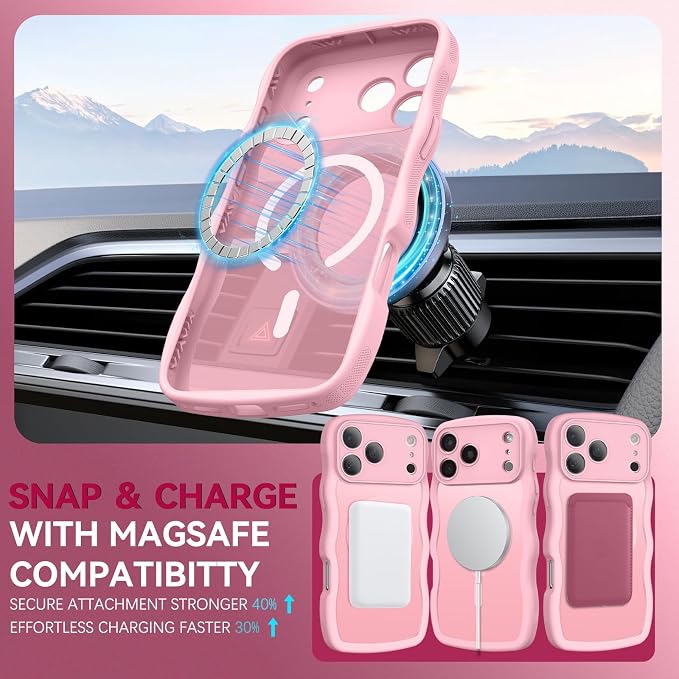 BENTOBEN Magnetic for iPhone 17 Pro Case, Cute Wavy [Full Camera Protection][Compatible with MagSafe] Matte Anti-Slip Bumper Women Girls Boys Protective Cover for 17 Pro 6.3", Light Pink - Image 5
