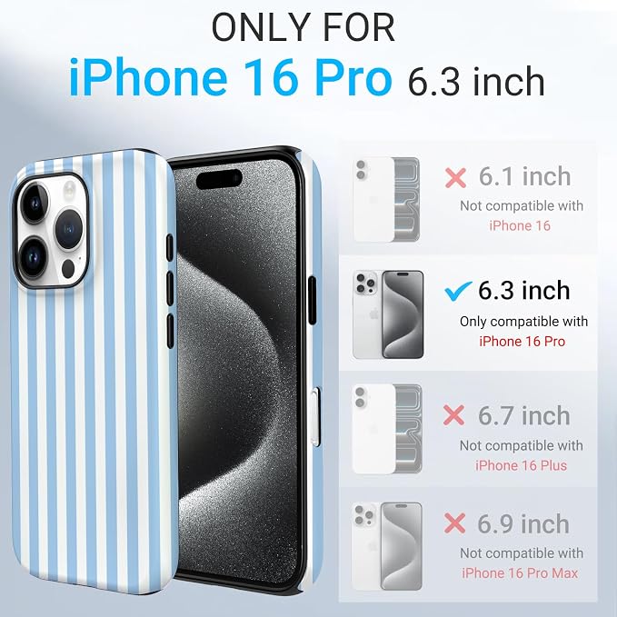 TPU Phone Case for iPhone 16 Pro, MagSafe Wireless Charging Compatible, Shockproof Slim Fit Protective Cover with Anti-Yellowing & Raised Camera Protection (Blue Stripe, iPhone 16 Pro) - Image 2