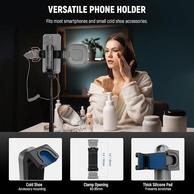 NEEWER Selfie Stick with Detachable Bluetooth Remote Shutter, Lightweight Foldable Travel Tripod for iPhone for YouTube/TikTok Vlogs Live Streaming Photography, Black, P15 - Image 5