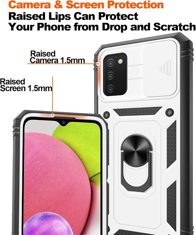 Gritup for Galaxy A03S Phone Case Military-Grade Shockproof with Kickstand | with 2 PCS Screen Protector, Slide Camera Cover, Heavy Duty Outdoor Protection Funda para Galaxy A03s Cover-White+Black - Image 5