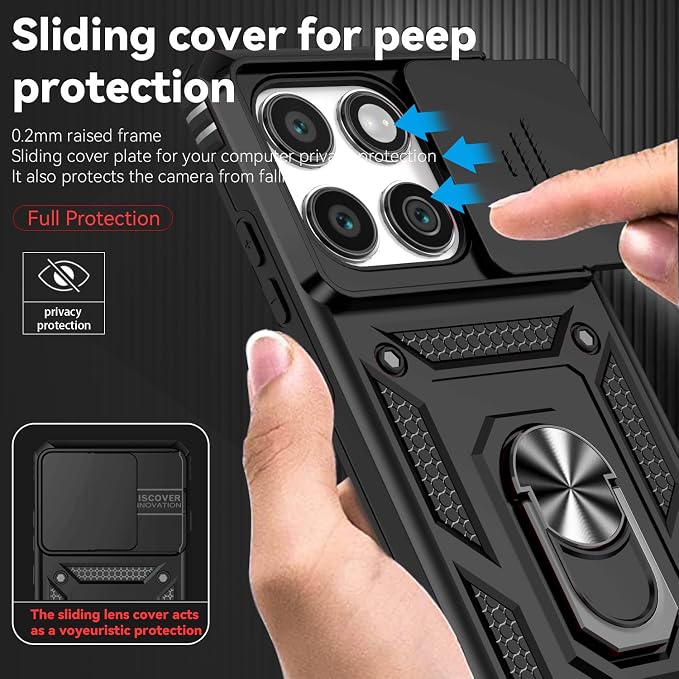 SunStory Compatible with Motorola Moto Edge 2025 Case with HD Screen Protector & Slide Camera Cover & Rotated Ring Kickstand, [Military-Grade] Phone Case for (Black, Moto Edge 2025) - Image 3