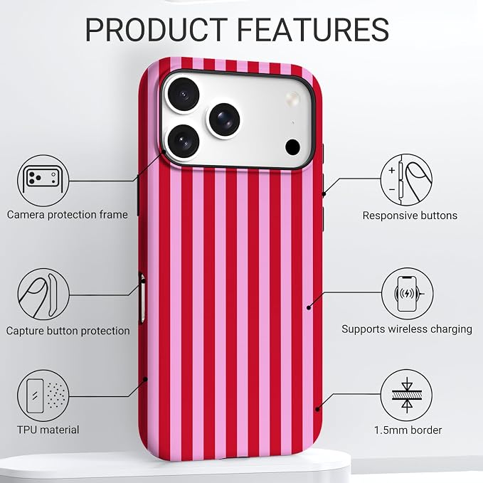 TPU Phone Case for iPhone 17 Pro Max, MagSafe Wireless Charging Compatible, Shockproof Slim Fit Protective Cover with Anti-Yellowing & Raised Camera Protection (Stripes 4, iPhone 17 Pro Max(6.9")) - Image 4