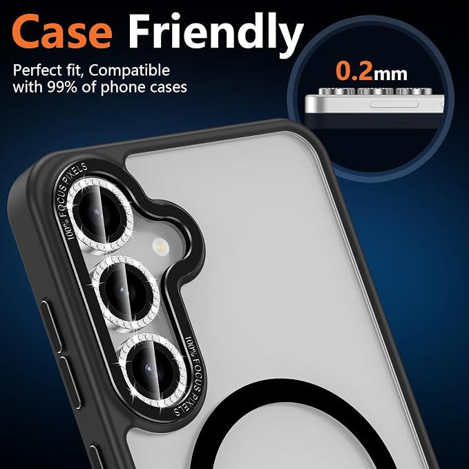 for Samsung Galaxy S24 Plus Camera Lens Protector, Individual Metal Ring Tempered Glass Lens Cover, [Strong Adsorption] Scratch Resistant Ultra-Thin HD Clear Lens Cover, 1 Set-Slivery Diamond - Image 8