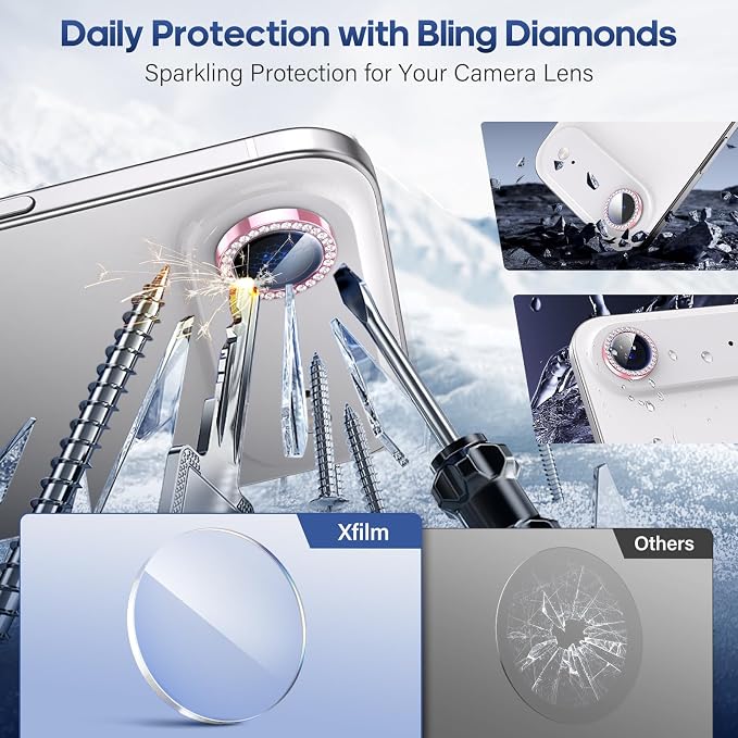 for iPhone 17 Air Camera Lens Protector Cover Bling Diamond, Pink | Individual Metal, 9H Hardness, Scratch Resistant, Shockproof, Drop Protection, Case Friendly, Stylish Accessories - Image 3