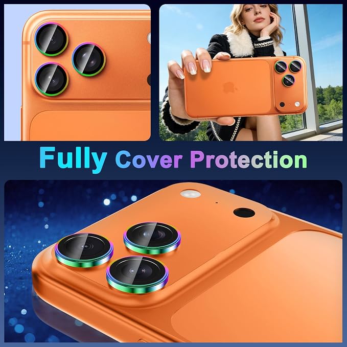 Meshine for iPhone 17 Pro/17 Pro Max Camera Lens Protector,Scratch Proof,Strong Adsorption,9H Hardness with Metal Ring Camera Cover,Ultra Thin Case Friendly, Accessories Lens Protector,Colorful - Image 8