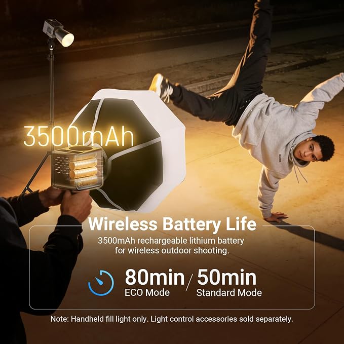 NEEWER 60W Mini LED Video Light with 50Wh Battery/100W PD Fast Charging, APP/2.4G Control/NFC, Bi Color Dimmable COB Studio Continuous Output Lighting 44,800 lux/1m 2700-6500K CRI97+ 12 Scenes, HB60B - Image 3