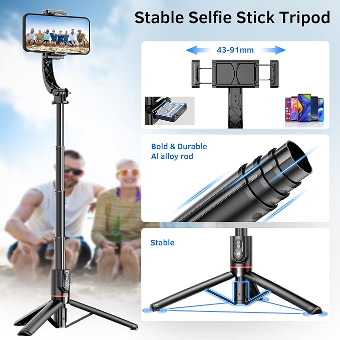 Smartphone Gimbal Stabilizer with Remote, Aluminum Extendable Selfie Stick Tripod, 360° Automatic Rotation, Auto Balance for Live Video Recording, Vlogging, YouTube Compatible with iPhone and Android - Image 5