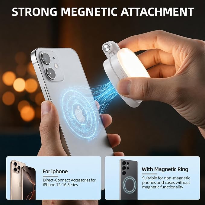 Magnetic Selfie Light, Compatible with MagSafe iPhone, CRI 95, 5 Color Modes, Rechargeable LED Phone Light with Mirror, Portable Ring Light for Vlog Makeup Photography Video Recording, White - Image 4