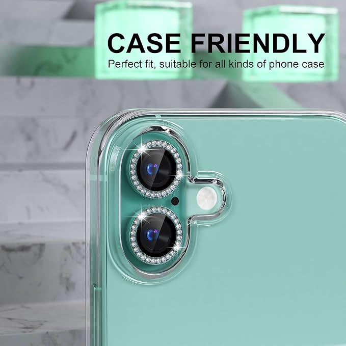Choiche for iPhone 16/16 Plus Camera Lens Protector Bling, Diamond-Teal | Ultra HD, 9H Tempered Glass Camera Cover Screen Protector Metal Individual Ring Decoration Accessories, 2-Lens, 6.1/6.7-inch - Image 4