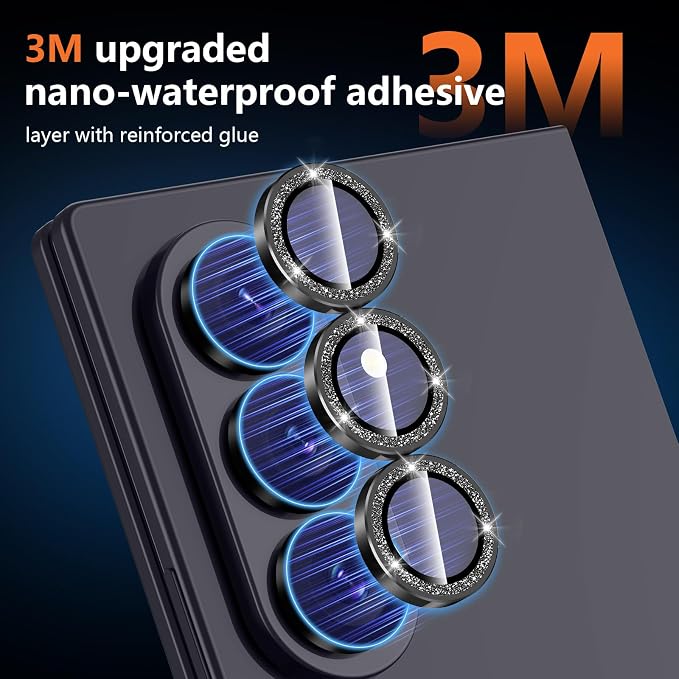 for Samsung Galaxy Z Fold 8 Ultra Camera Lens Protector, Individual Metal Ring Tempered Glass Lens Cover, [Strong Adsorption] Scratch Resistant Ultra-Thin HD Clear Lens Cover, 1 Set-Black Sparkly - Image 5
