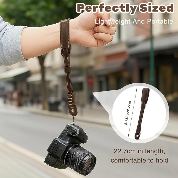 Vintage Brown Leather Camera Wrist Strap – Adjustable Safety Hand Strap for DSLR, SLR, and Mirrorless Cameras (Compatible with Fujifilm X Series and Compact Models) - Image 6