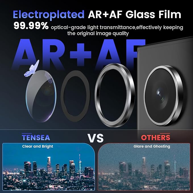 Tensea Compatible with Samsung Galaxy S24 Ultra Camera Lens Protector | 9H Tempered Glass Camera Cover Screen Protector Metal Individual Ring [Installation Tray][Case Friendly] - Image 3