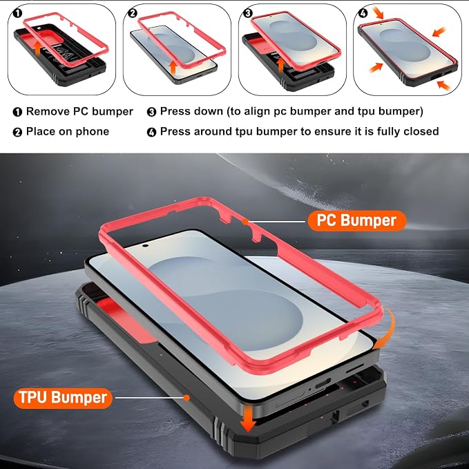 Gritup for Samsung Galaxy S26 Case with Slide Camera Cover | 2*Screen Protector, Build in 360° Rotating Ring Kickstand, Military Grade Protective Cover for Samsung S 26, Red+Black - Image 4