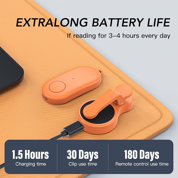 Remote Control Page Turner for Kindle Paperwhite Oasis Kobo eReaders,Kindle Clicker Page Turner Accessories for iPhone,iPad, Android Tablets Reading Novels,Video Record&Shutter Selfie (Orange) - Image 6