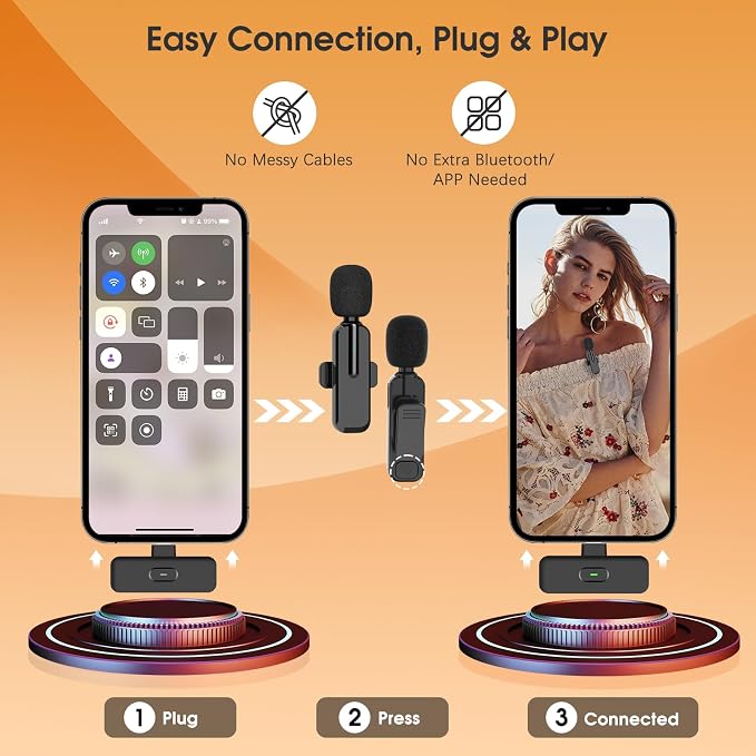 MAYBESTA Wireless Lavalier Microphone for iPhone, iPad, Android - Bluetooth Lapel Phone Mic for Video Recording - Mini Clip on Microphones for YouTube Podcast Interview(2-in-1 Port) - Image 5