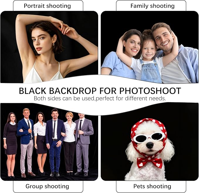 Black Photography Backdrop for Photoshoot, 10x10 Ft Polyester Photo Backdrop Curtains, Black Backdrops Screen for Photo Studio, Video, Content Creators, Birthday Parties Background - Image 6